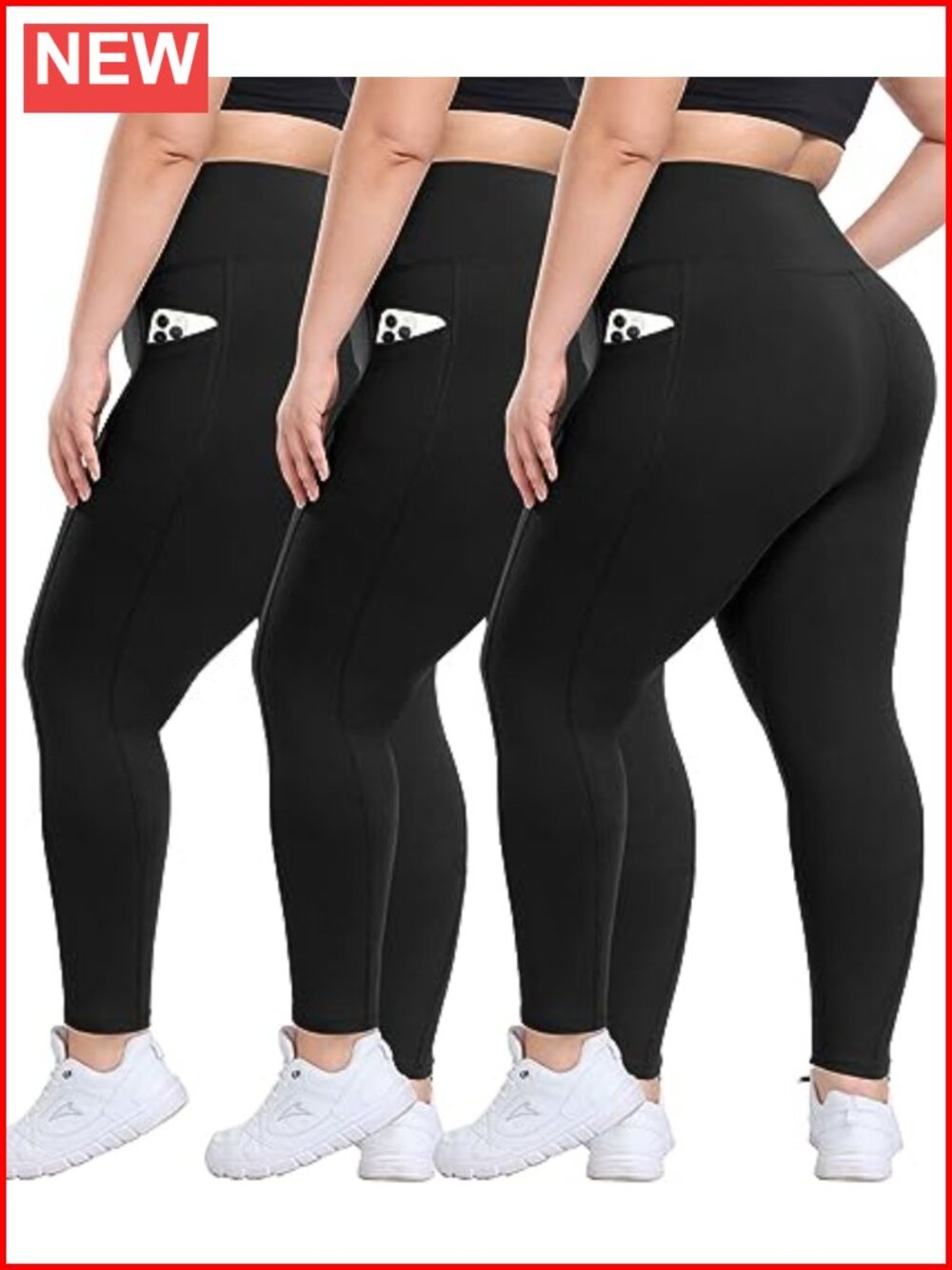 Plus Size High Waisted Leggings with Pockets 3 Pack